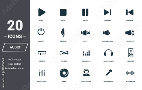 Audio controls icons set. Premium quality symbol collection. Audio controls icon set simple elements. Ready to use in web design, apps, software, print.