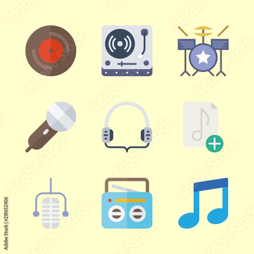 music vector icons set. headphones, turntable, music file and microphone in this set