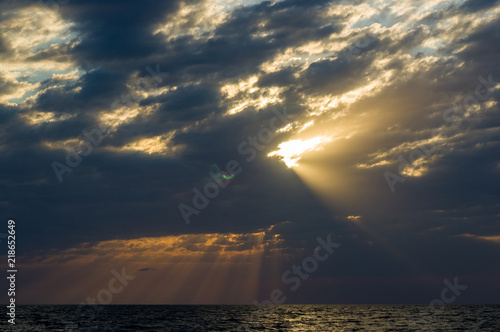 Amazing sea sunset  the sun  waves  clouds
