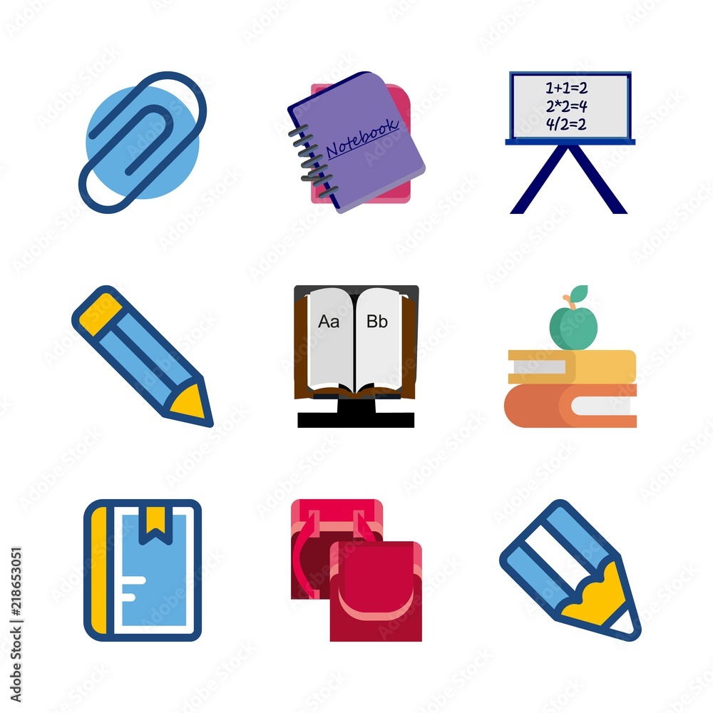 school vector icons set. writing board, school bag for girl, notebook and books in this set school vector icons set. writing board, school bag for girl, notebook and books in this set