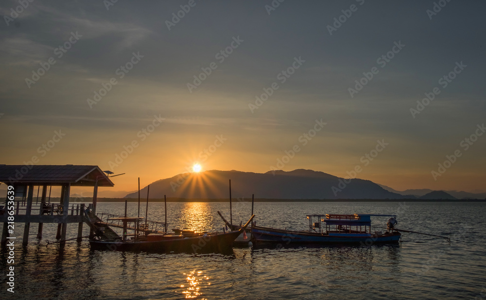 Views Sunrise the morning. Beautiful mountains, beautiful gold sea floor impact Views Sunrise the morning. Beautiful mountains, beautiful gold sea floor impact