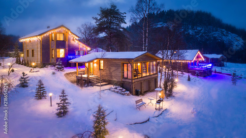 Evening winter landscape wi...