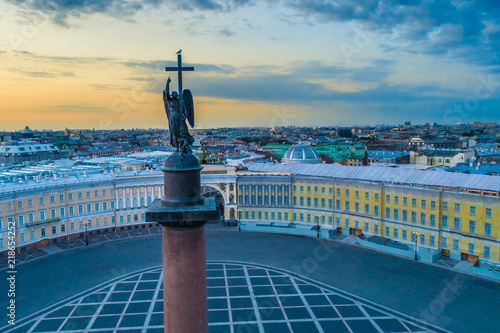 The center of St. Petersburg. Palace Square. Alexander Column. Petersburg from the heights. Evening Peter. Panorama of the Palace Square. Russia. photo