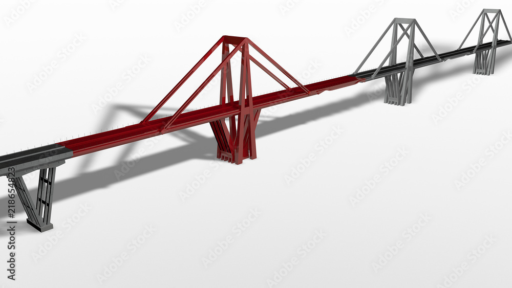 Modello tridimensionale del ponte Morandi di Genova, Liguria, Italia, Illustrazione, 3D rendering - obrazy, fototapety, plakaty 