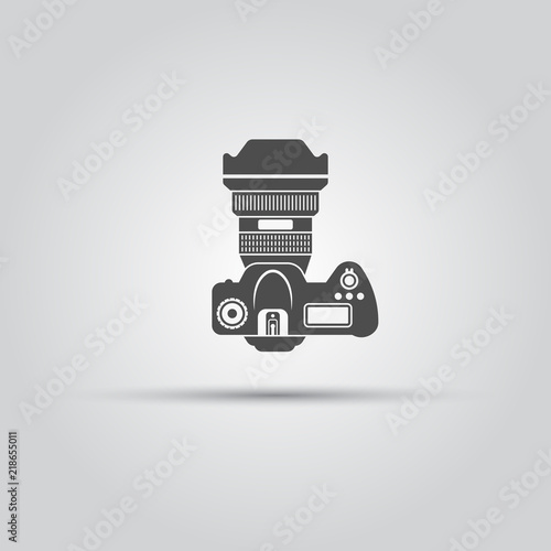 Photo camera top view isolated vector black icon
