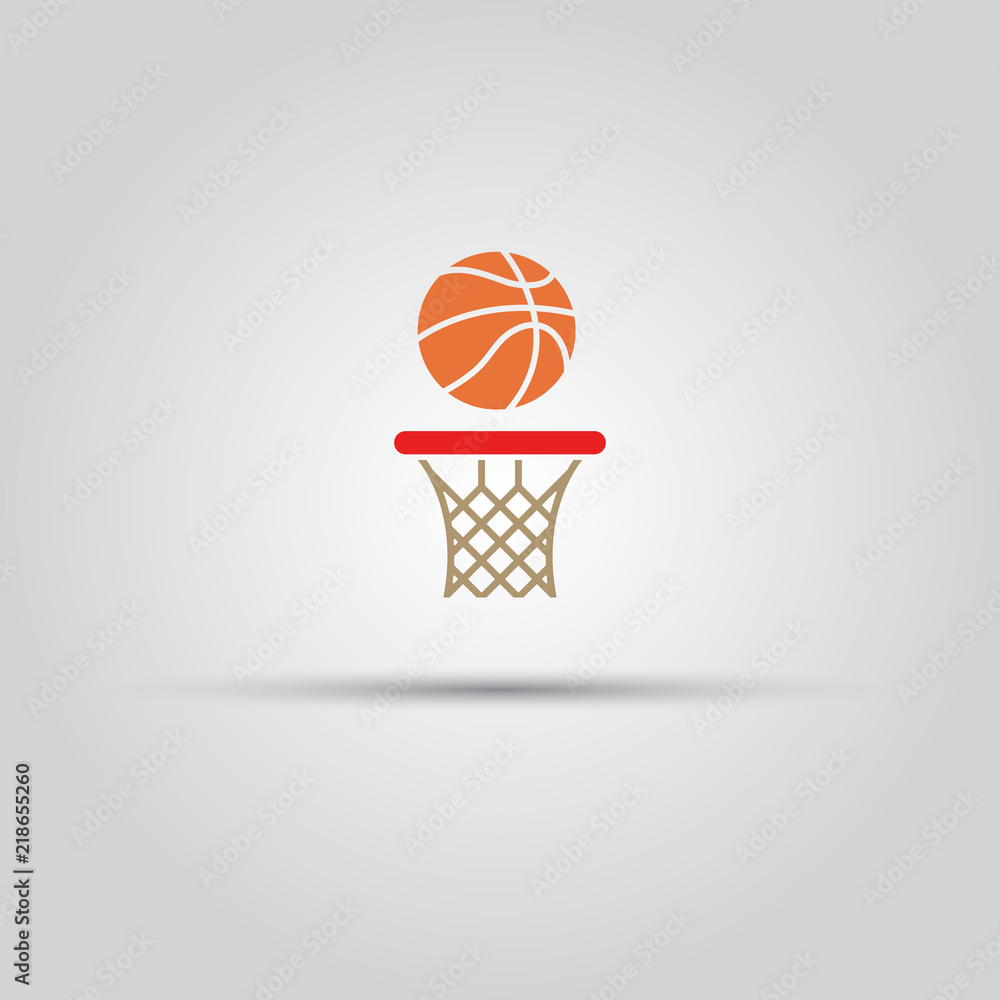 Ball and basketball hoop vector sign