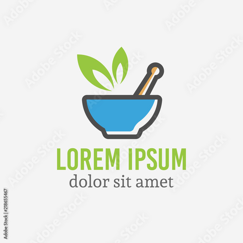 Pharmaceutical mortar and pestle with green leaf