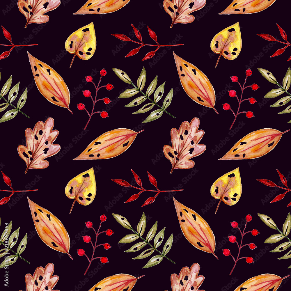 Autumn leaves pattern. Watercolor leaves. Autumn illustration. Autumn leaves pattern. Watercolor leaves. Autumn illustration.