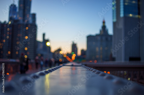 blurred Night lights of the New York with metal part of bridge foreground © Hladchenko Viktor