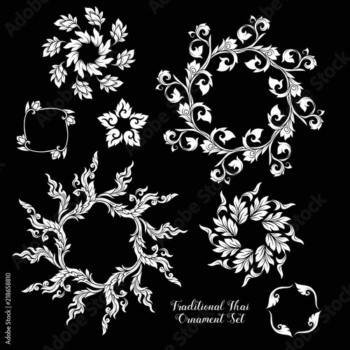 Set of decorative elements of traditional Thai ornament. 