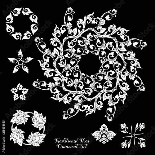 Set of decorative elements of traditional Thai ornament. 