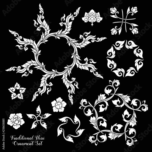 Set of decorative elements of traditional Thai ornament. 