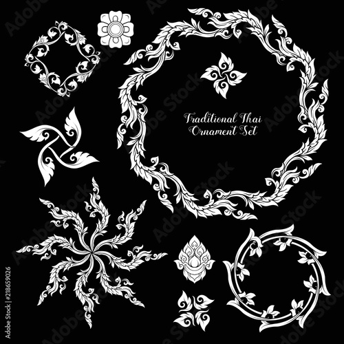 Set of decorative elements of traditional Thai ornament. 