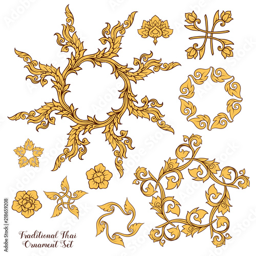 Set of elements of traditional Thai ornament. Stock illustration