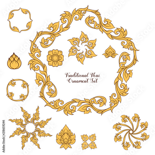 Set of elements of traditional Thai ornament. Stock illustration