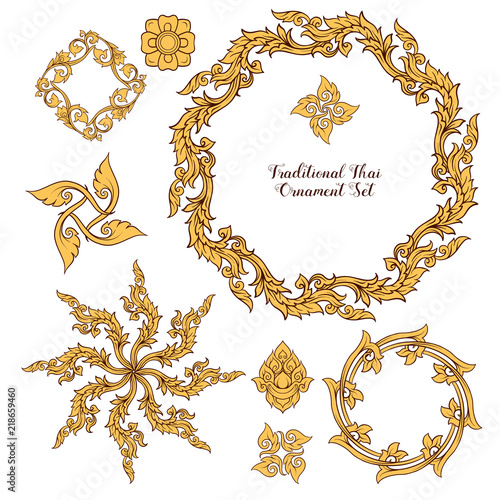 Set of elements of traditional Thai ornament. Stock illustration