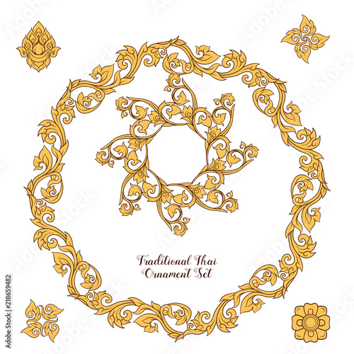 Set of elements of traditional Thai ornament. Stock illustration