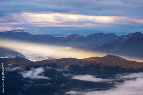 Mountain landscape with beautiful sunlight  Georgia  Caucasus