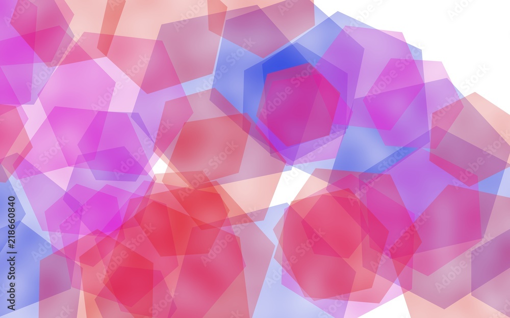 Multicolored translucent hexagons on white background. Pink tones. 3D illustration Multicolored translucent hexagons on white background. Pink tones. 3D illustration