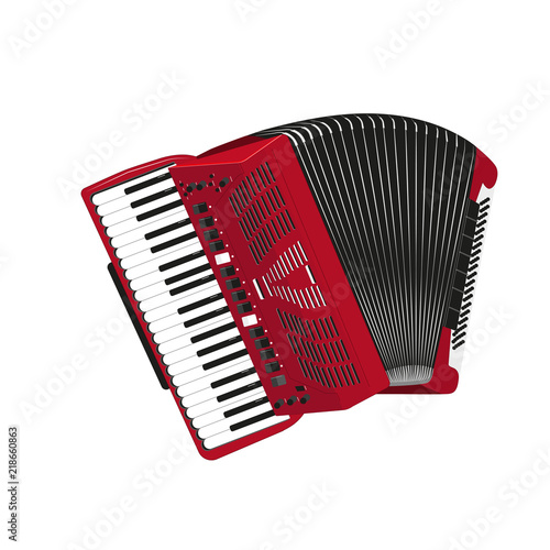 musical instrument accordion (button accord) red color isolated on white background