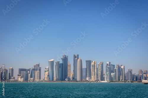 The skyline of Doha, Qatar, on a blue sky day, winter time, seen from the MIA Park © LMspencer