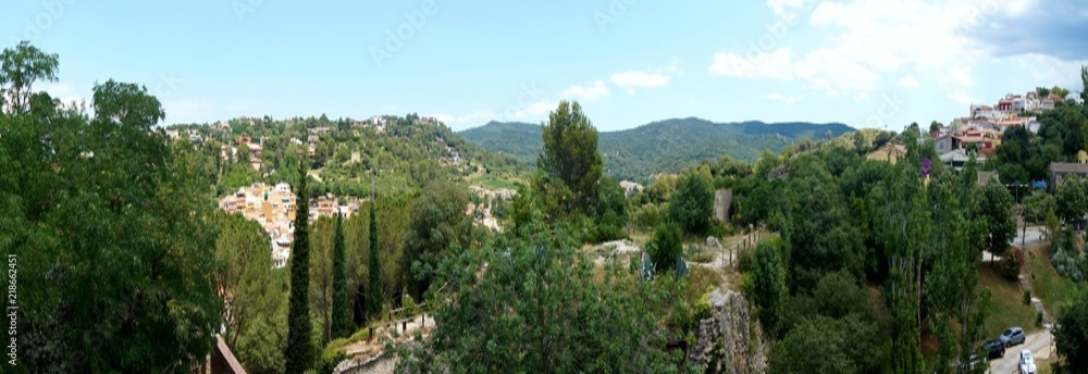 Panorama of the ancient Spanish city of Girona, opening from the walls of the fortress