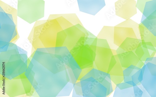 Multicolored translucent hexagons on white background. Green tones. 3D illustration