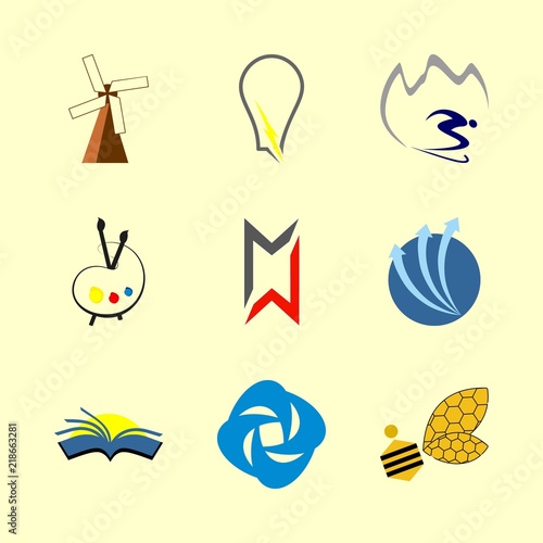logo vector icons set. car brand logo, art gallery logo, baker logo and library logo in this set