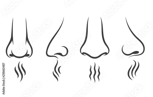 Nose smell icons. Human smelling and breathe nose senses isolated on white background