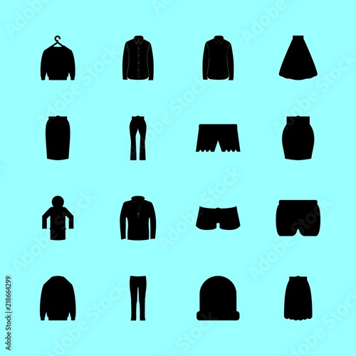 clothes vector icons set. blue jeans, cream colour shirt, short and pants in this set