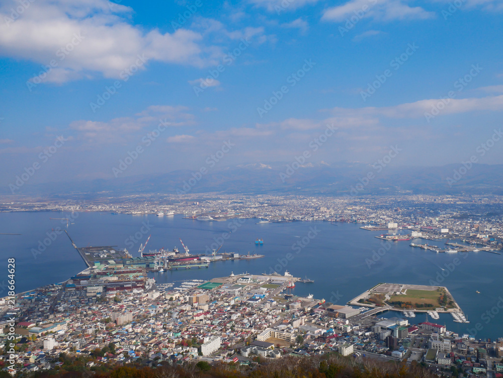 Port of Hakodate, Hokkaido, Japan. Landscape high view taken from Mt. Hakodate.