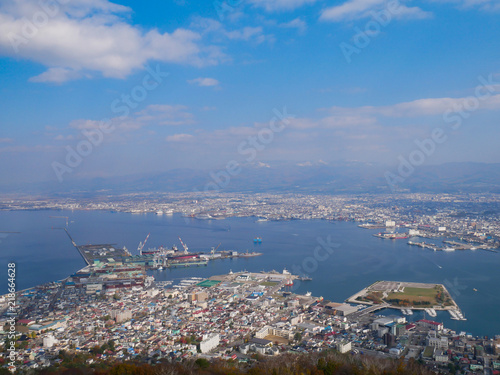 Port of Hakodate, Hokkaido, Japan. Landscape high view taken from Mt. Hakodate.