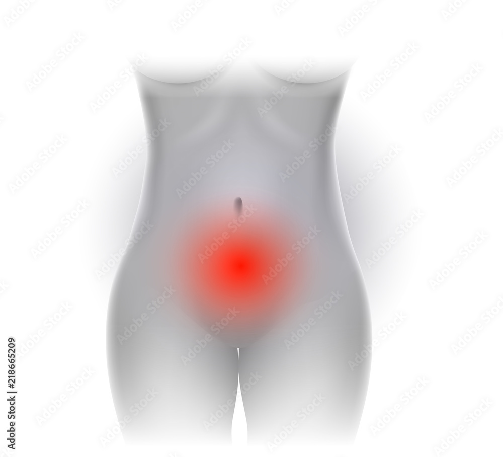 Female Stomach pain, beautiful grey design and red accent on lower