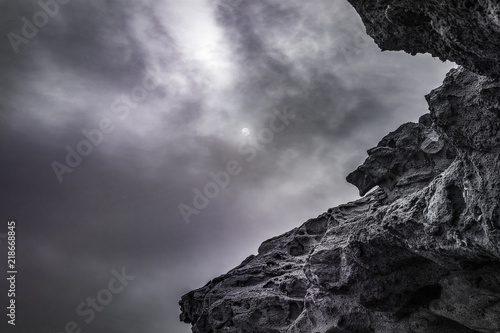 sky with clouds in grayscale.