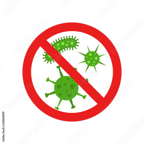 No bacteria sign. Vector. Flat design. 