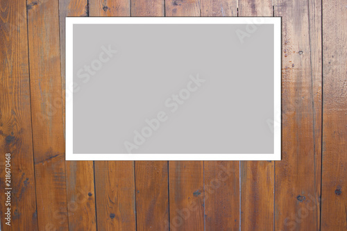 Dark brown vertical wood planks. Photo Frame Mock Up. Empty space for text design and message 