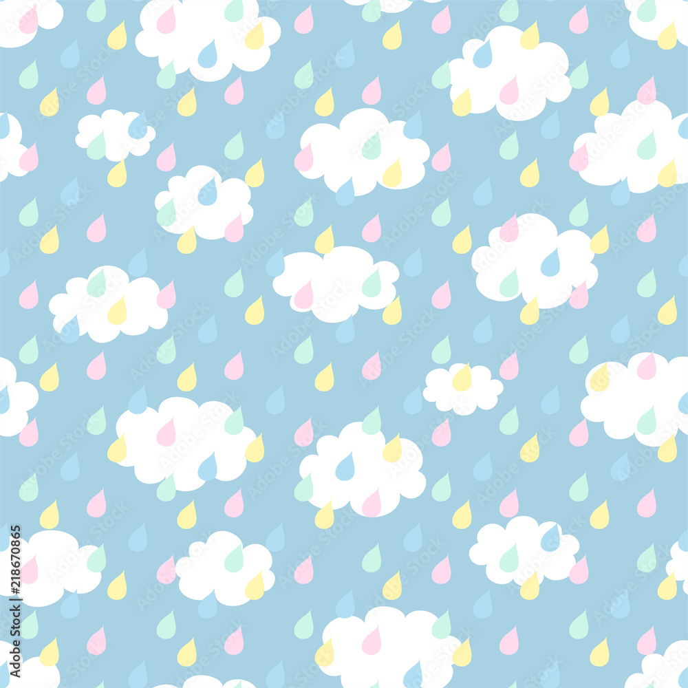 Seamless pattern background, with clouds and raindrops in the sky, pattern. Vector illustration