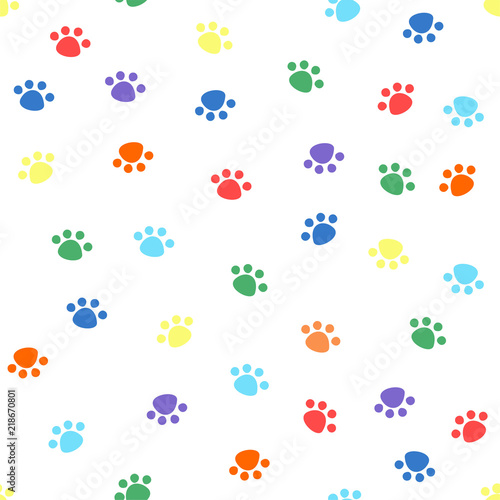 Seamless pattern with animal paw prints, cute Pet paws, background texture. vector illustration.