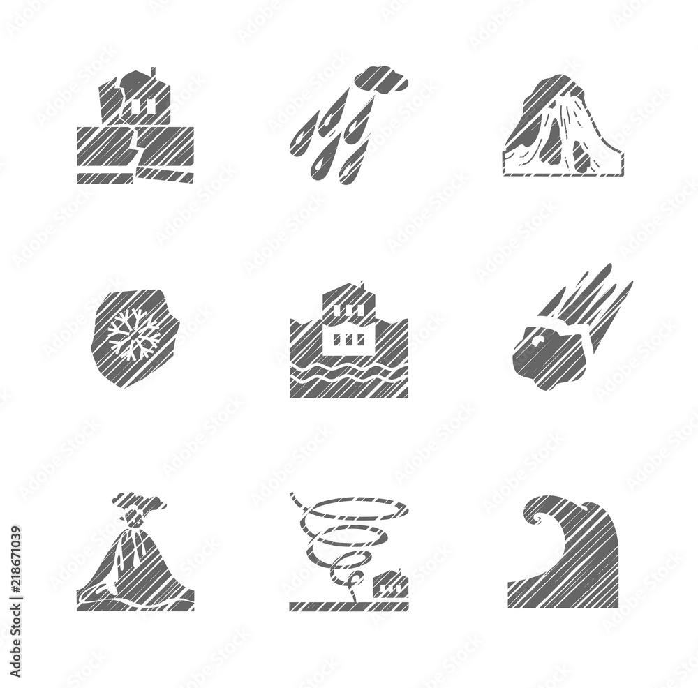 Hurricane natural disaster problem icons set eps10