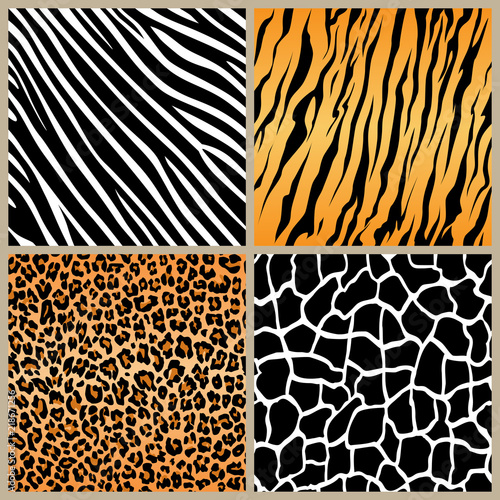 set safari jungle animal fur stripe animals bengal tiger giraffe zebra texture pattern seamless repeating white black orange brown