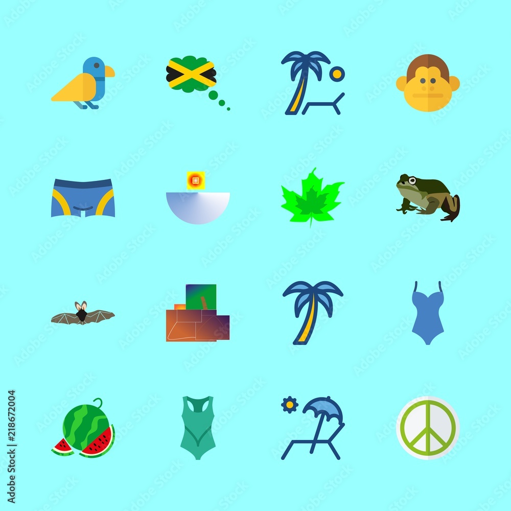 Obraz premium tropical vector icons set. watermelon, frog, monkey and pacifism in this set
