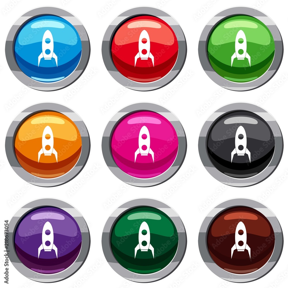 Rocket set icon isolated on white. 9 icon collection vector illustration Rocket set icon isolated on white. 9 icon collection vector illustration