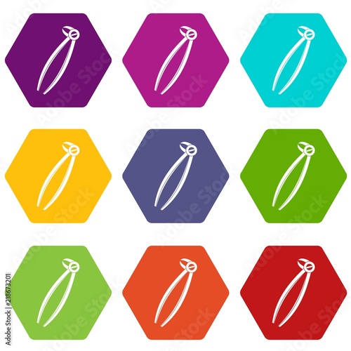 Tooth dentist forceps icon set many color hexahedron isolated on white vector illustration