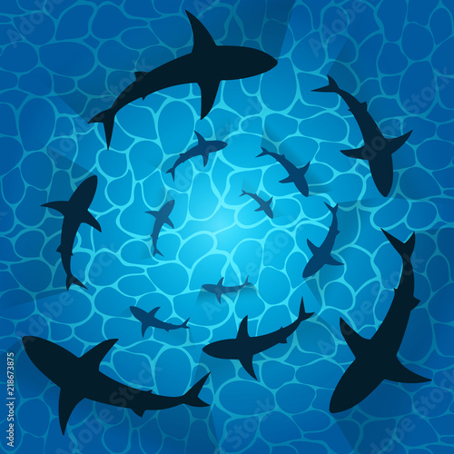 Sharks in ocean illustration. Vector. 