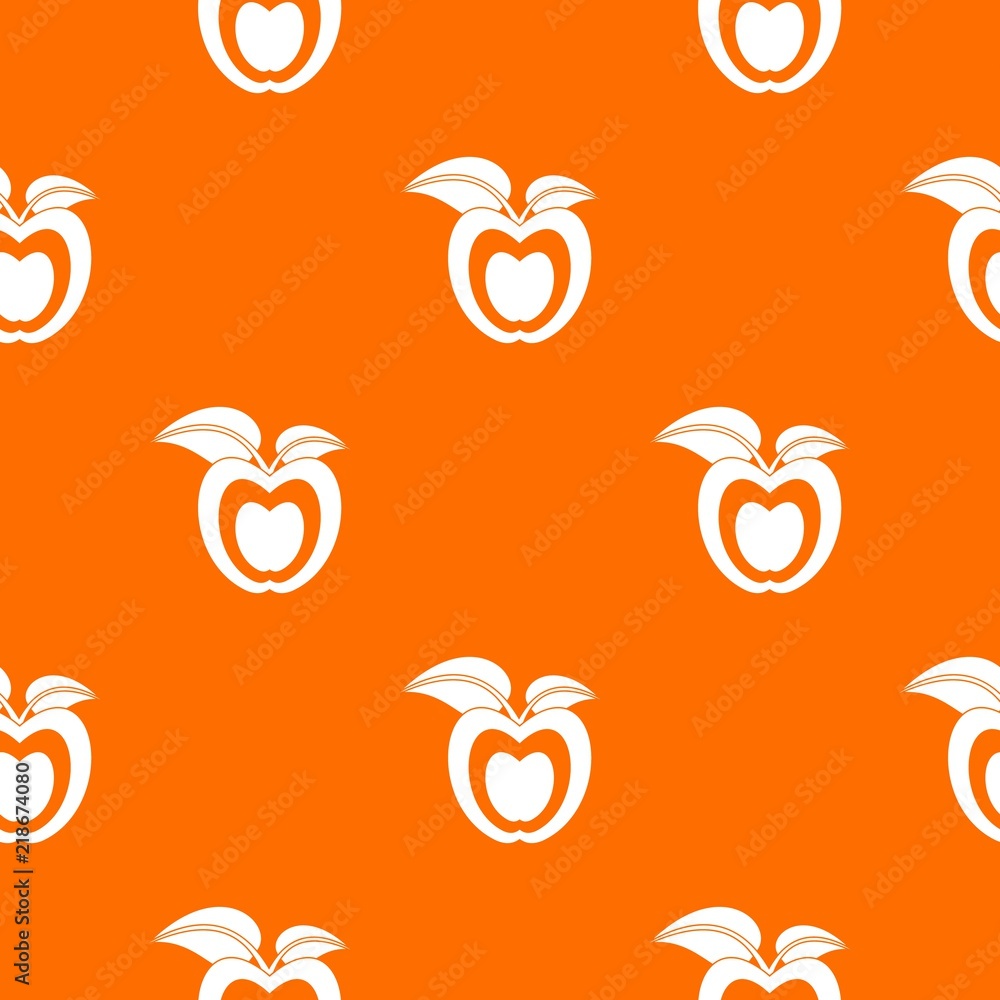 Obraz premium Apple with leaves pattern repeat seamless in orange color for any design. Vector geometric illustration