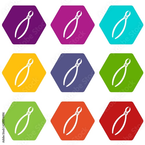 Tooth extraction instrument icon set many color hexahedron isolated on white vector illustration