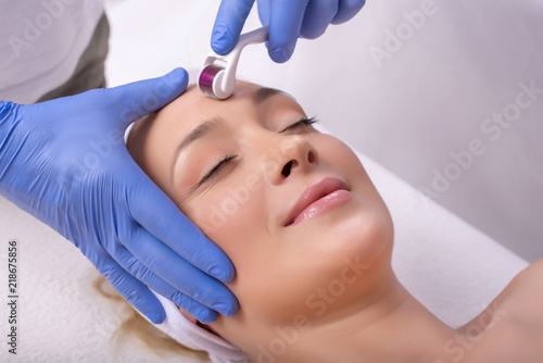 Close up of beautiful woman in beauty salon during mesotherapy procedure