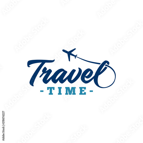 Travel time. Hand drawn lettering. Vector and illustration.
