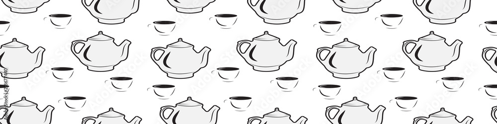 Background, teapot with a cup in white tones Background, teapot with a cup in white tones