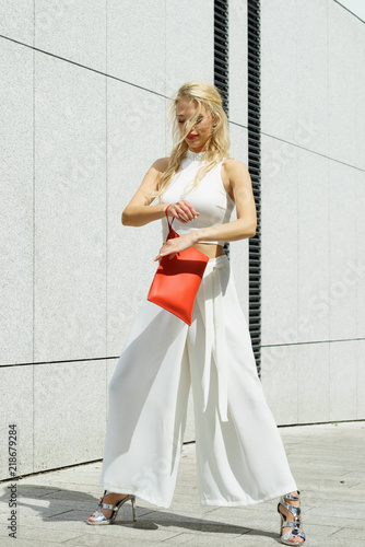 Woman wearing crop top and culottes photo